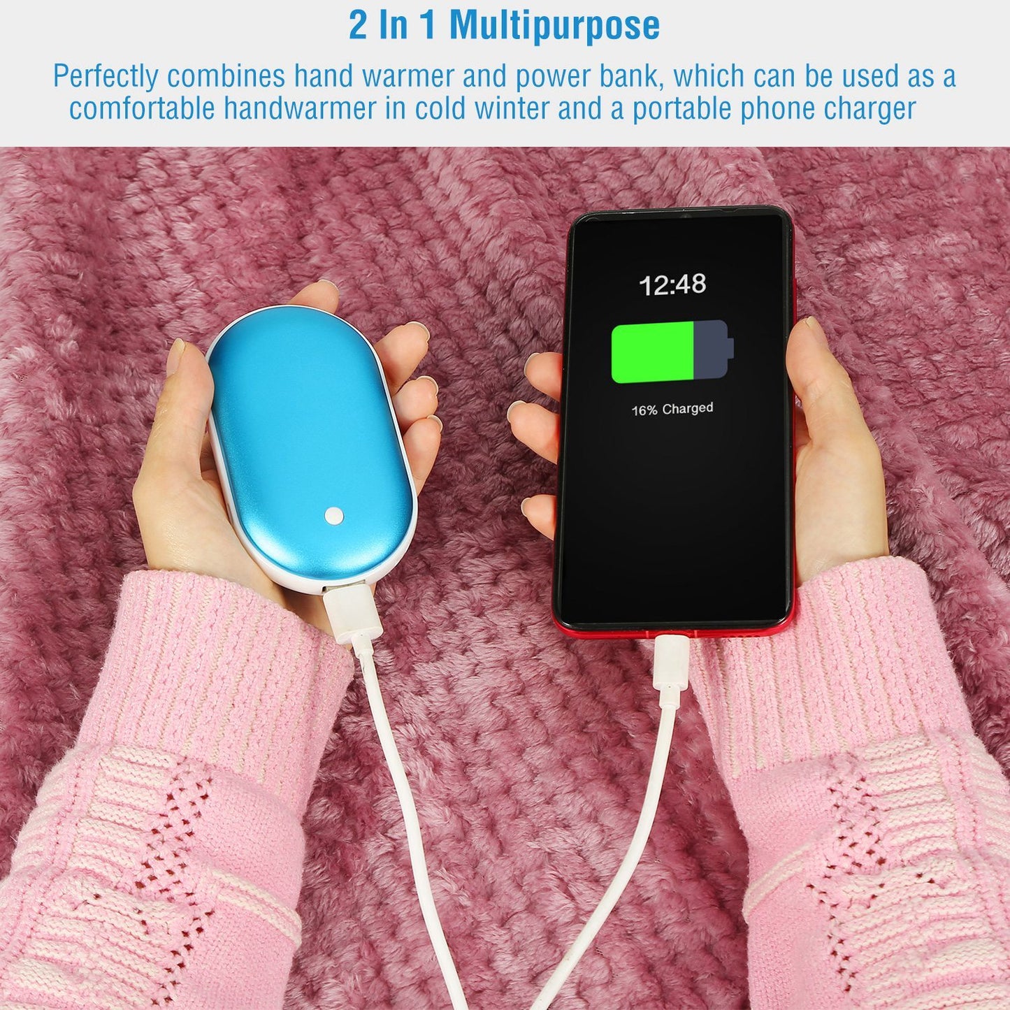 1Pc Portable Hand Warmer 5000mAh Power Bank Rechargeable Pocket Warmer Double-Sided Heating Handwarmer