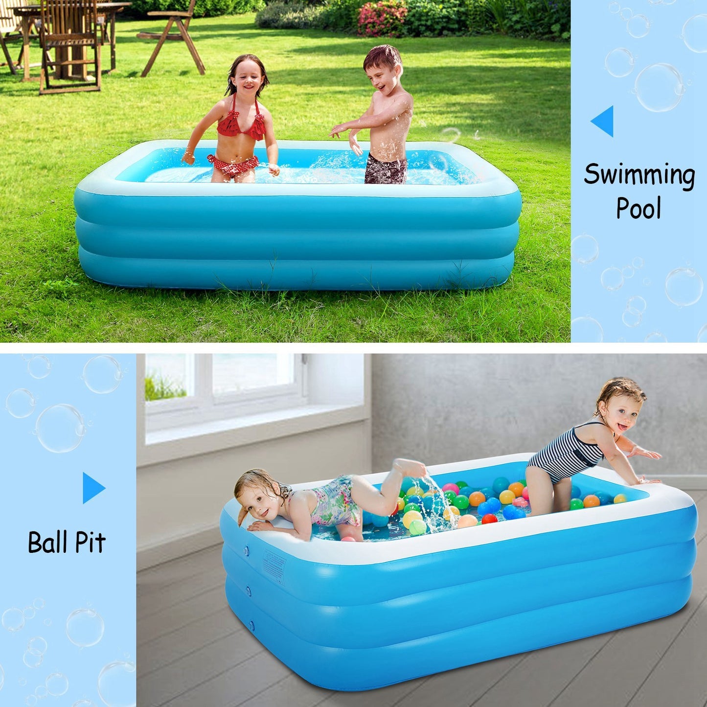 1Pc Inflatable Swimming Pools Family Swim Play Center Pool Blow Up Kiddie Pool For Family Inflatable Lounge Pool For Kids 103x69x24in