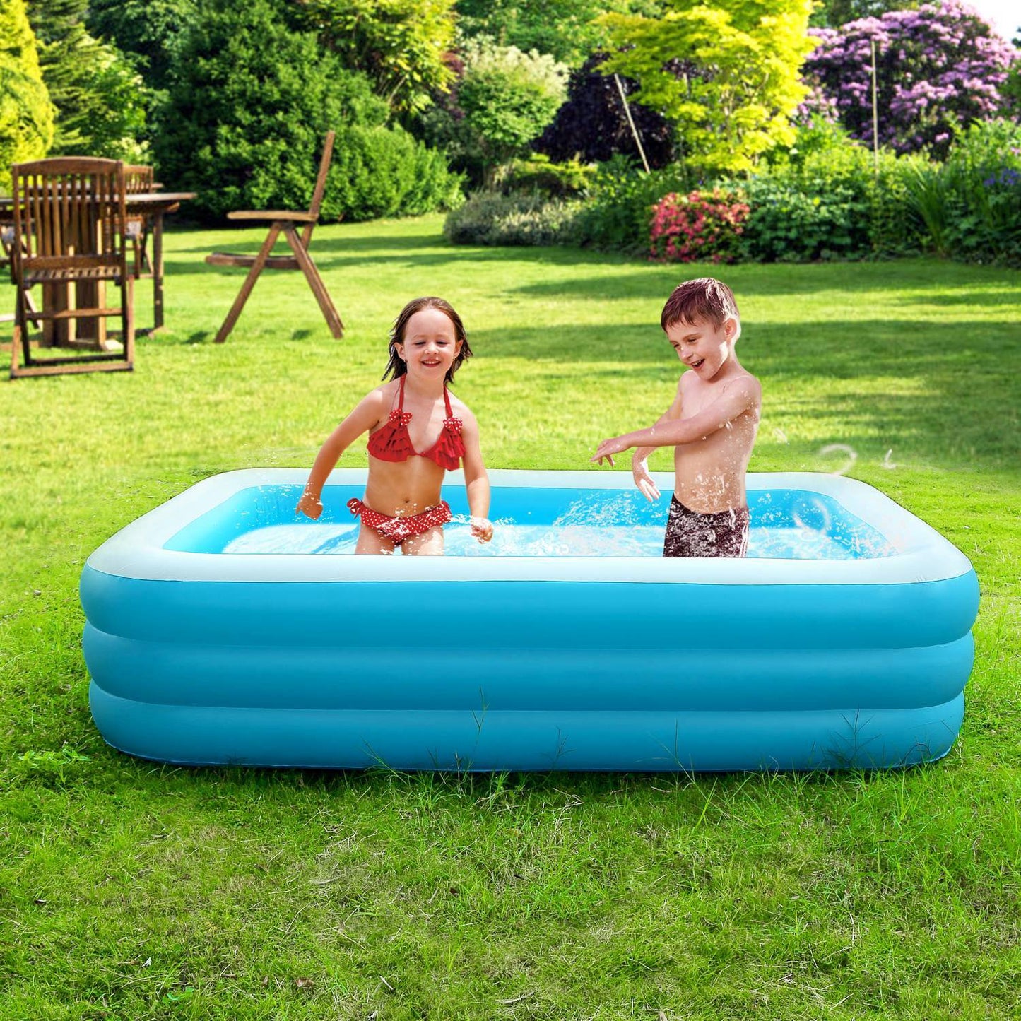 1Pc Inflatable Swimming Pools Family Swim Play Center Pool Blow Up Kiddie Pool For Family Inflatable Lounge Pool For Kids 103x69x24in