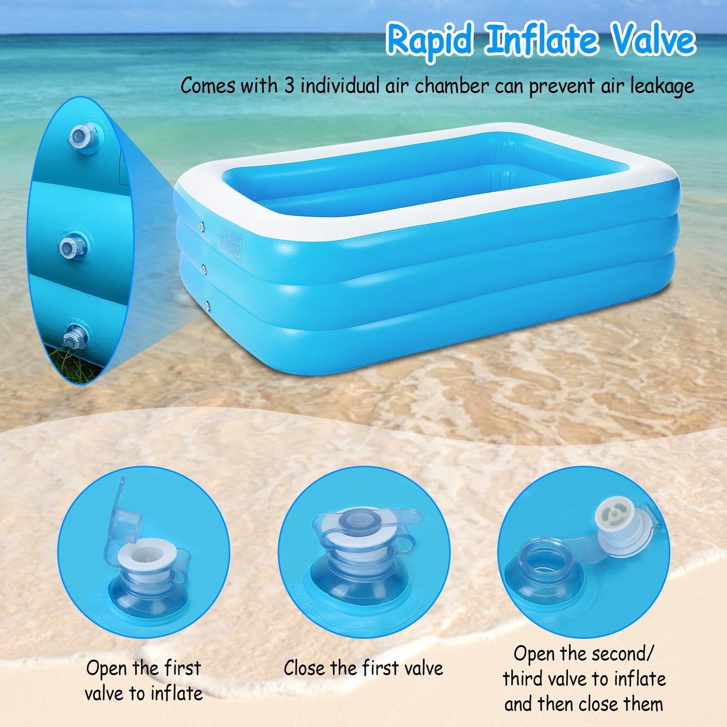1Pc Inflatable Swimming Pools Family Swim Play Center Pool Blow Up Kiddie Pool For Family Inflatable Lounge Pool For Kids 103x69x24in