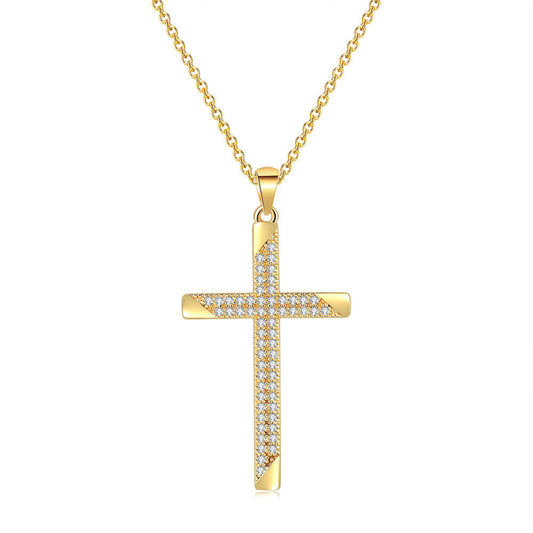 Zircon gold full diamond cross pendant necklace