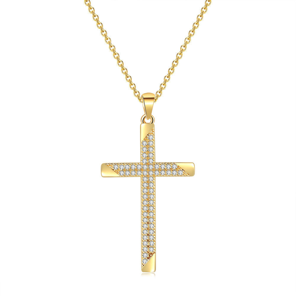 Zircon gold full diamond cross pendant necklace