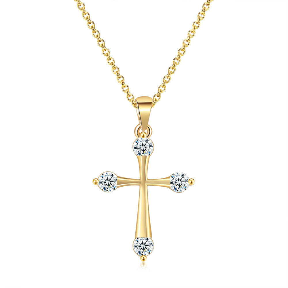 Zircon gold full diamond cross pendant necklace