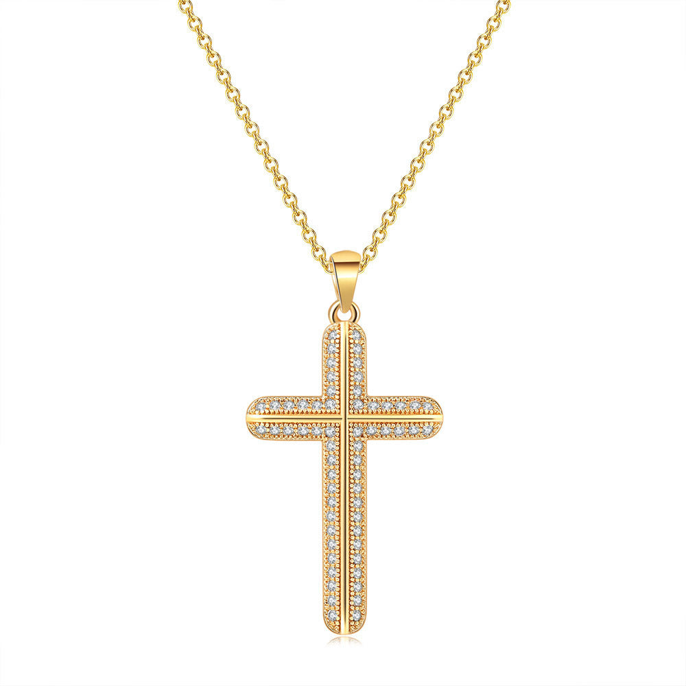 Zircon gold full diamond cross pendant necklace