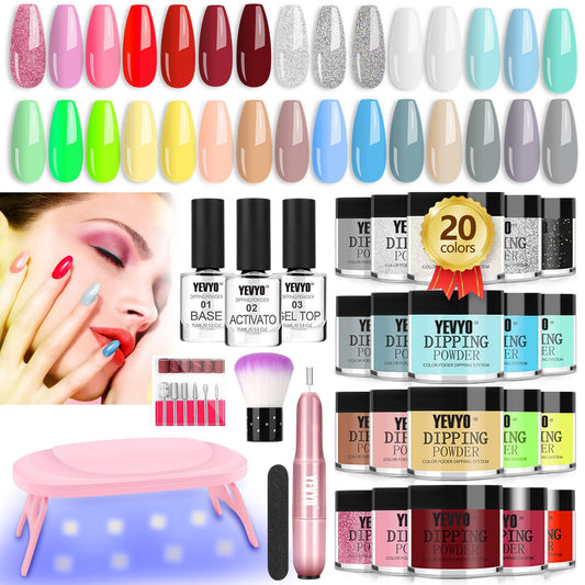 20 Colors Fast Acrylic Nail Kit Dip Powder Nail Kit Starter W Drill And UV Light