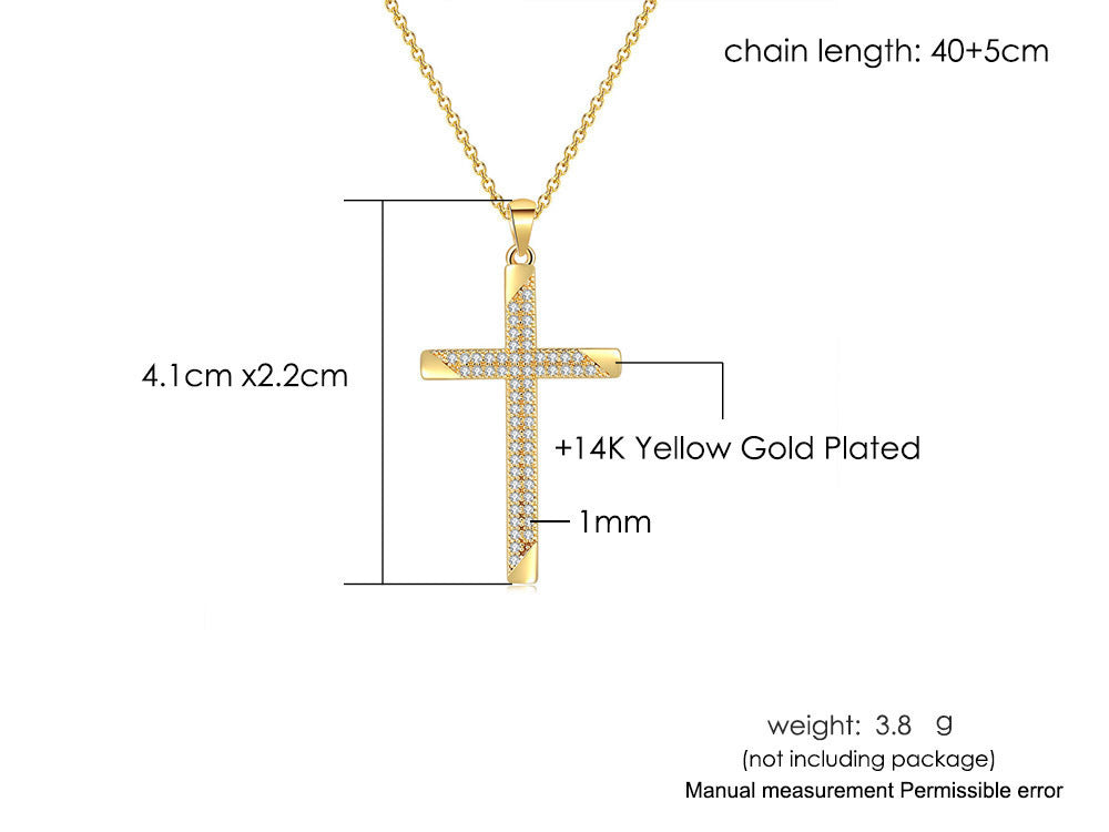 Zircon gold full diamond cross pendant necklace